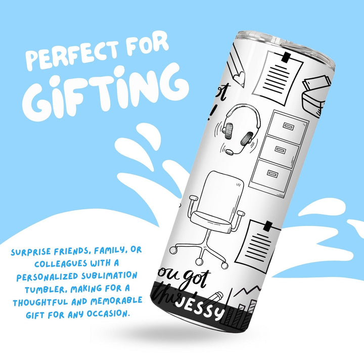 Personalised Skinny Tumbler 600ml | Doodle | Thermal Stainless Steel Water Bottle | Christmas Gifts | Customised Gift | Birthday