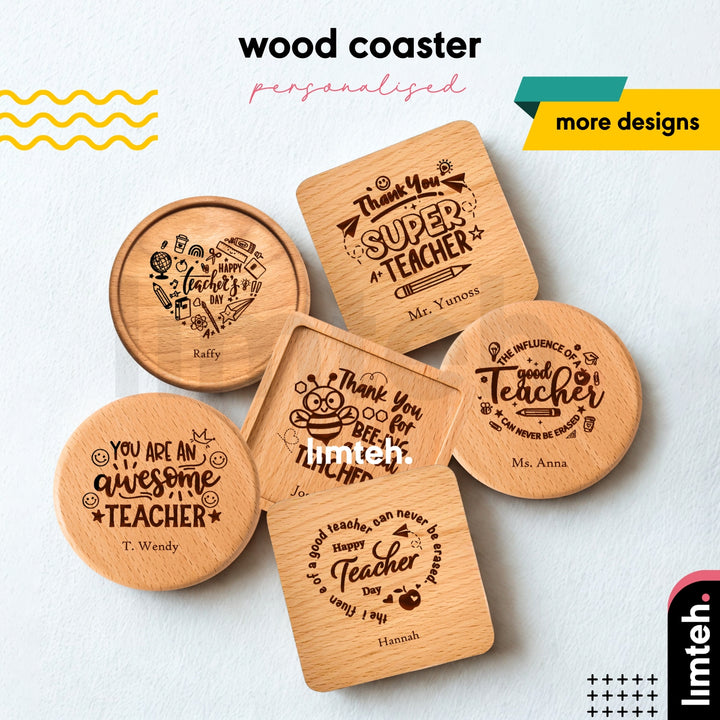 Personalised Wood Cup Coasters | Custom Design | Personalized Engraving Gift |  Customized Wood Children's Day
