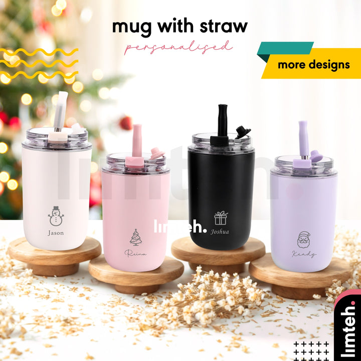 Personalised Engraved Insulated Stainless Steel Coffee Cup With Straw | Farewell Gift | Christmas