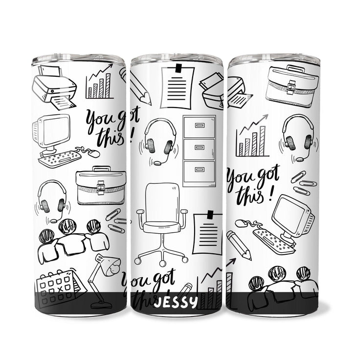 Personalised Skinny Tumbler 600ml | Doodle | Thermal Stainless Steel Water Bottle | Christmas Gifts | Customised Gift | Birthday