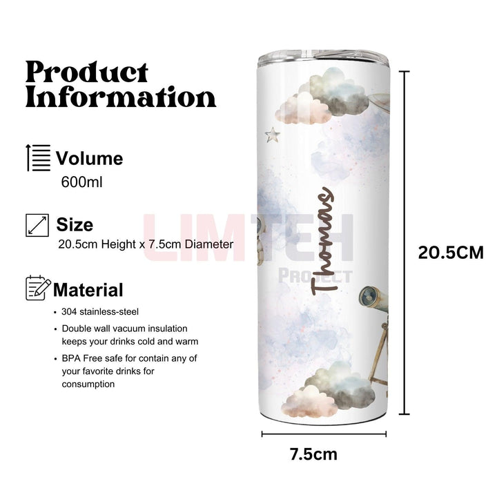 Personalised Tumbler 600ml | Children's design | Thermal Stainless Steel Water Bottle | Christmas Gifts | Customised Gift