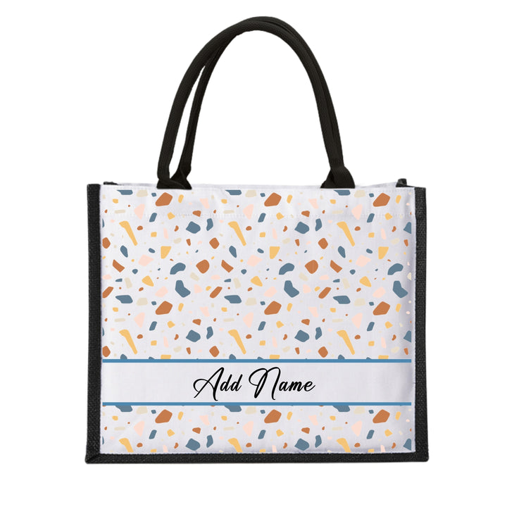 Personalised Terrazzo Jute Bag | Custom Tote Bag | Customizable Jute Drawstring Bag | Top-handle Bag for Gifts | LIMTEH
