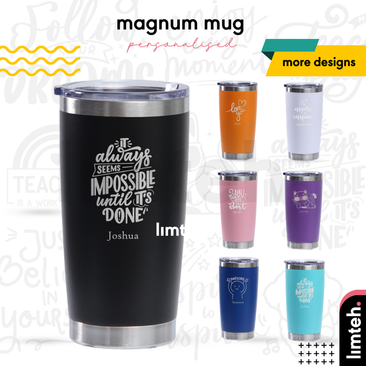 Personalised Magnum Mug | Engraving | Stainless Steel Thermal Coffee Mug cups with Lid | Farewell Gifts | Gifts | LIMTEH