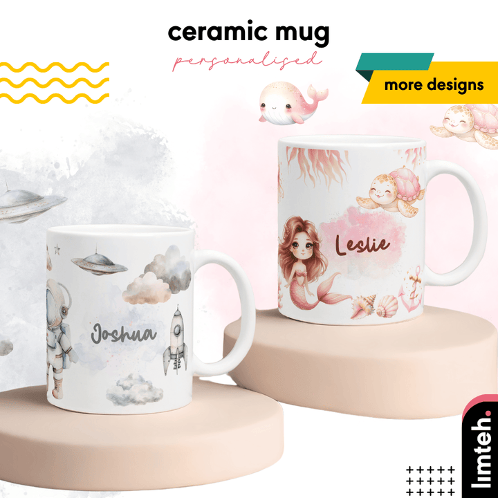 Customised Gift Ceramic Mug 325ML | Watercolor Design Cup | Water Glass Cup | Personalized Gift | Farewell Gifts