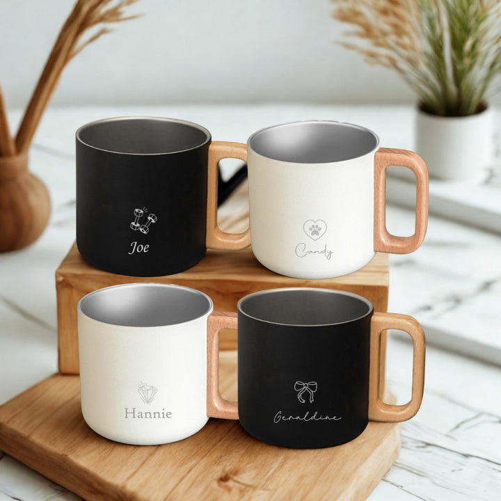 Personalised Wood Handle Mug Insulated Mug Cup | Customised gift | Farewell Christmas Gifts