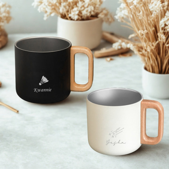 Personalised Wood Handle Mug Insulated Mug Cup | Customised gift | Farewell Christmas Gifts