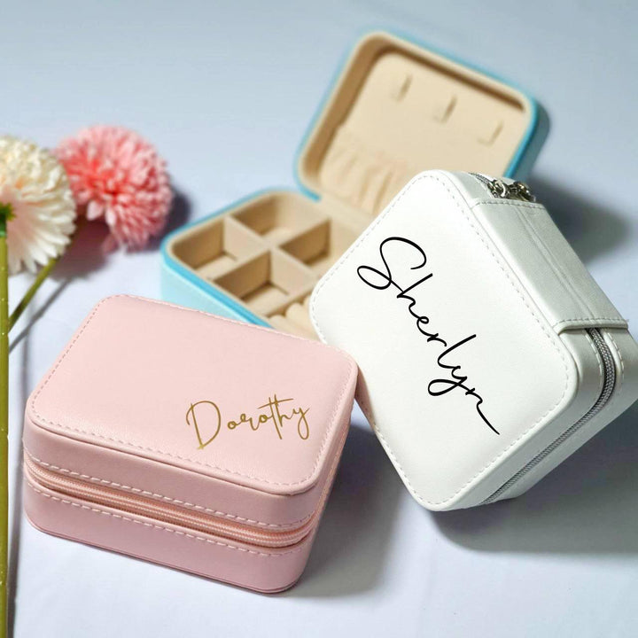 Personalised Portable Jewelry Box | Mini Travel Jewellery Storage Case | Velvet Rings Earrings Necklace Organizer