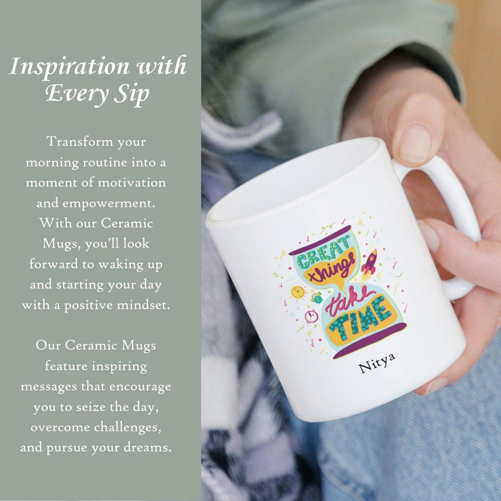 Customised Gift Ceramic Mug 325ML | Boho Rainbow | Motivational Quotes | Water Glass Cup | Personalized Gift | Farewell Gifts