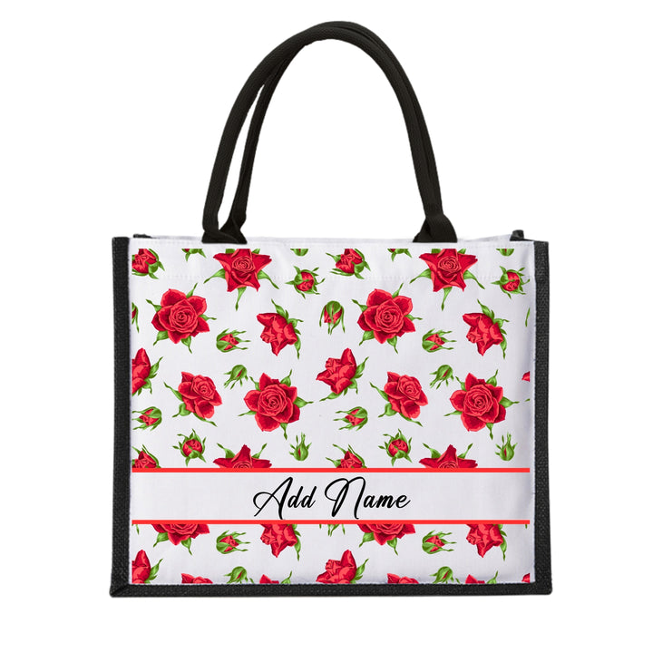 Personalised Floral Jute Bag | Custom Tote Bag | Customizable Jute Drawstring Bag | Top-handle Bag for Gifts| LIMTEH