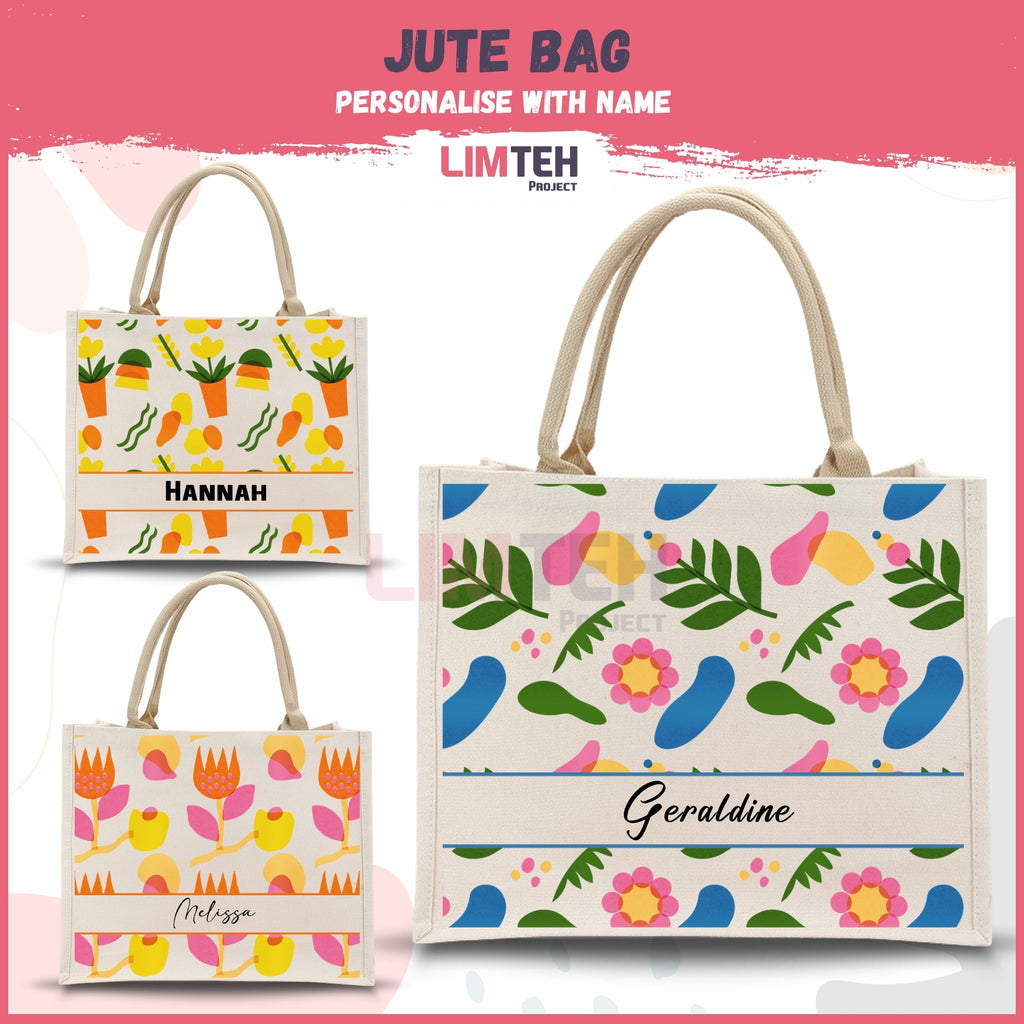 Personalised Color Burst Jute Bag | Custom Tote Bag |Customizable Jute Drawstring Bag| Top-handle Bag for Gifts | LIMTEH