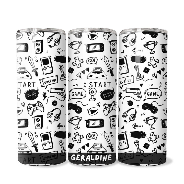 Personalised Skinny Tumbler 600ml | Doodle | Thermal Stainless Steel Water Bottle | Christmas Gifts | Customised Gift | Birthday