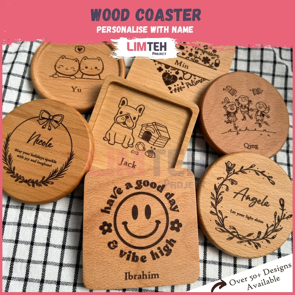 Personalised Wood Cup Coasters | Custom Design | Personalized Engraving Gift |  Customized Wood Children's Day