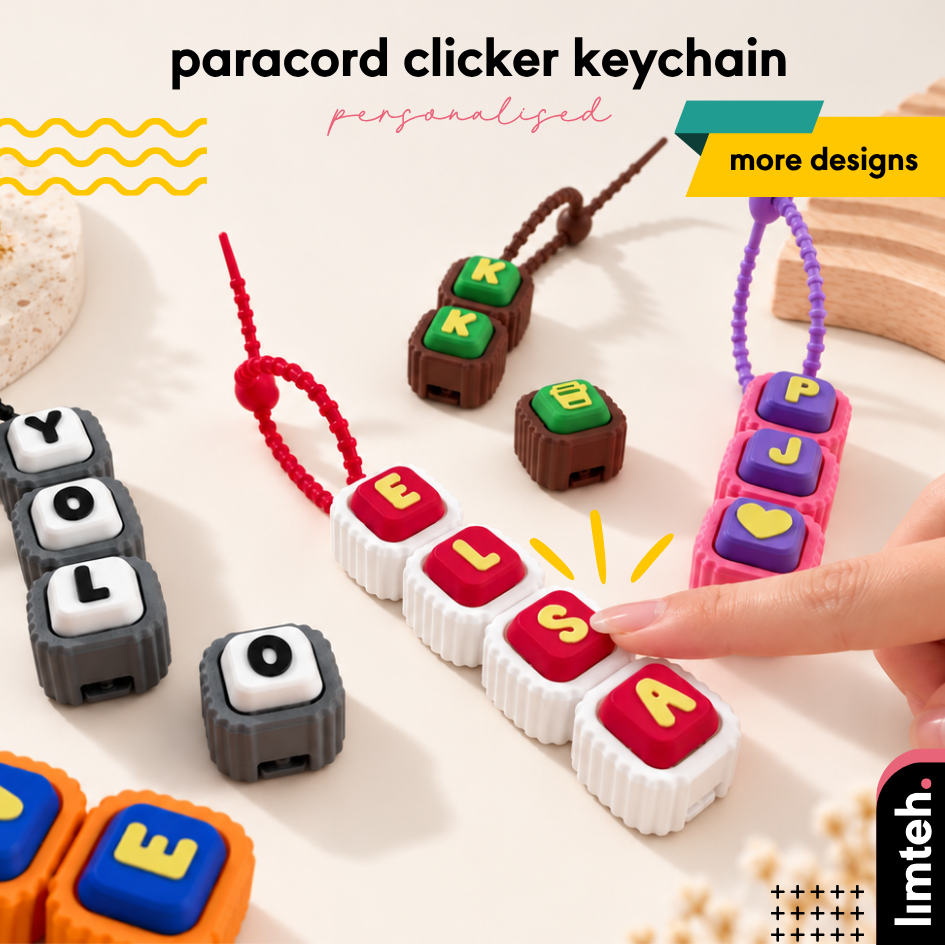 [Pre-Order] Personalised Paracord Clicker Keychain | Name Cute Icons | Bag Accessories | Fidget Clicker