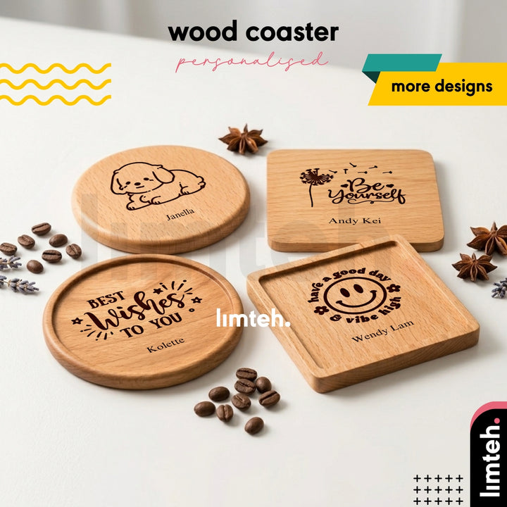 Personalised Wood Cup Coasters | Custom Design | Personalized Engraving Gift |  Customized Wood Children's Day