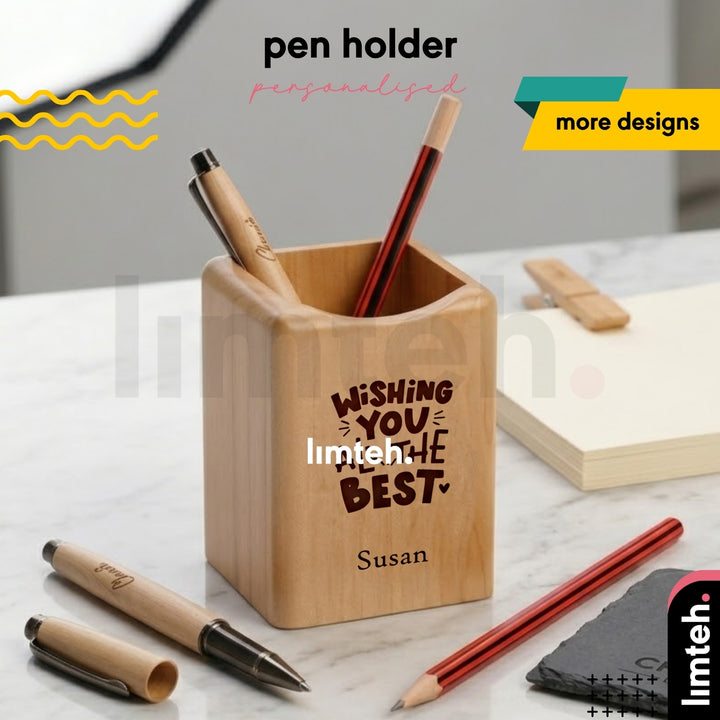 Personalised Pen Pencil Holder Wood | Desktop Organizer | Storage Office School Accessories Home Organizer | LIMTEH
