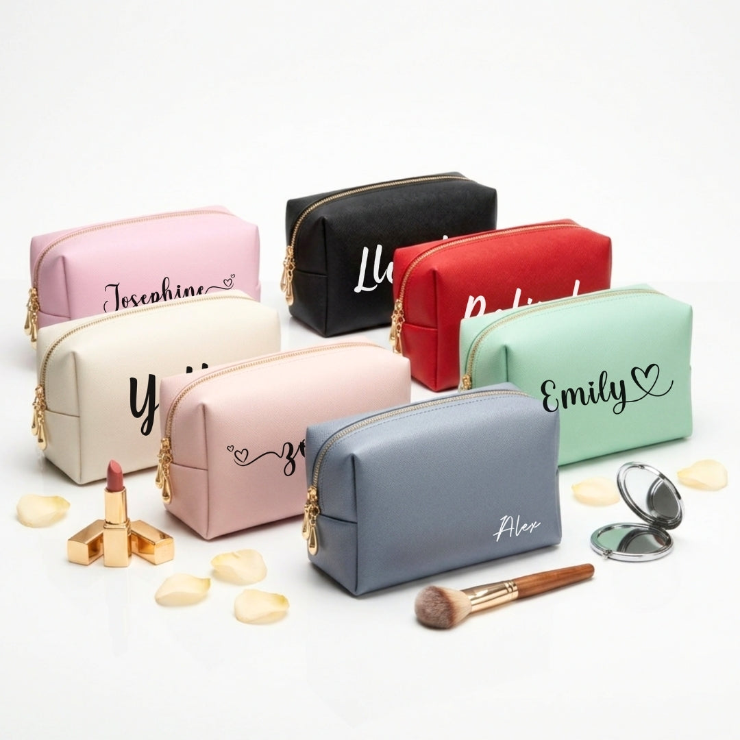 Personalised Macaron Saffiano Leather Pouch | Makeup Bag with Name and inital
