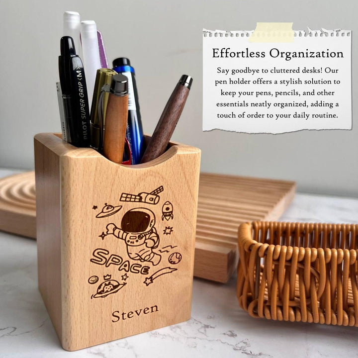 Personalised Pen Pencil Holder Wood | Desktop Organizer | Storage Office School Accessories Home Organizer | LIMTEH