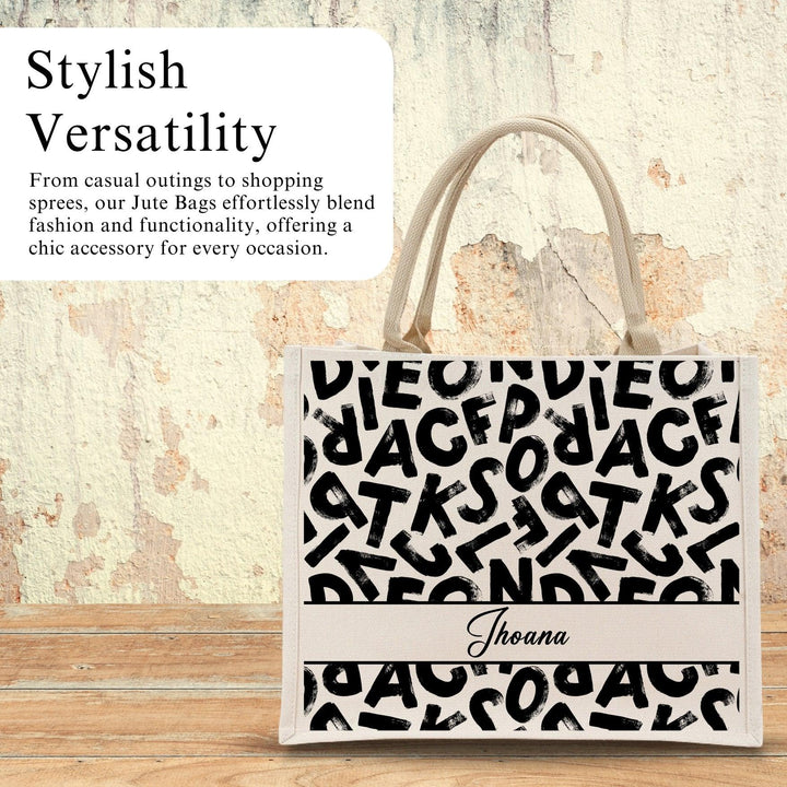 Personalised Abstract Jute Bag | Custom Tote Bag | Customizable Jute Drawstring Bag | Top-handle Bag for Gifts | LIMTEH