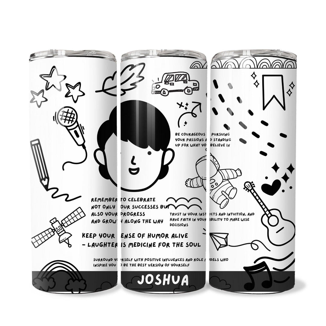 Personalised Skinny Tumbler 600ml | Doodle | Thermal Stainless Steel Water Bottle | Christmas Gifts | Customised Gift | Birthday