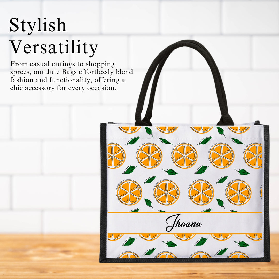 Personalised Tropical Jute Bag | Custom Tote Bag | Customizable Jute Drawstring Bag | Top-handle Bag for Gifts | LIMTEH