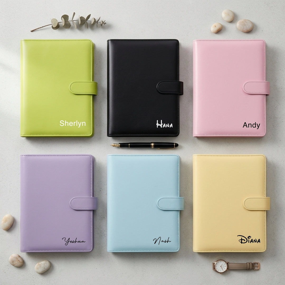 Personalised A5 Leather Journal Loose Leaf Ring Notebook Planner