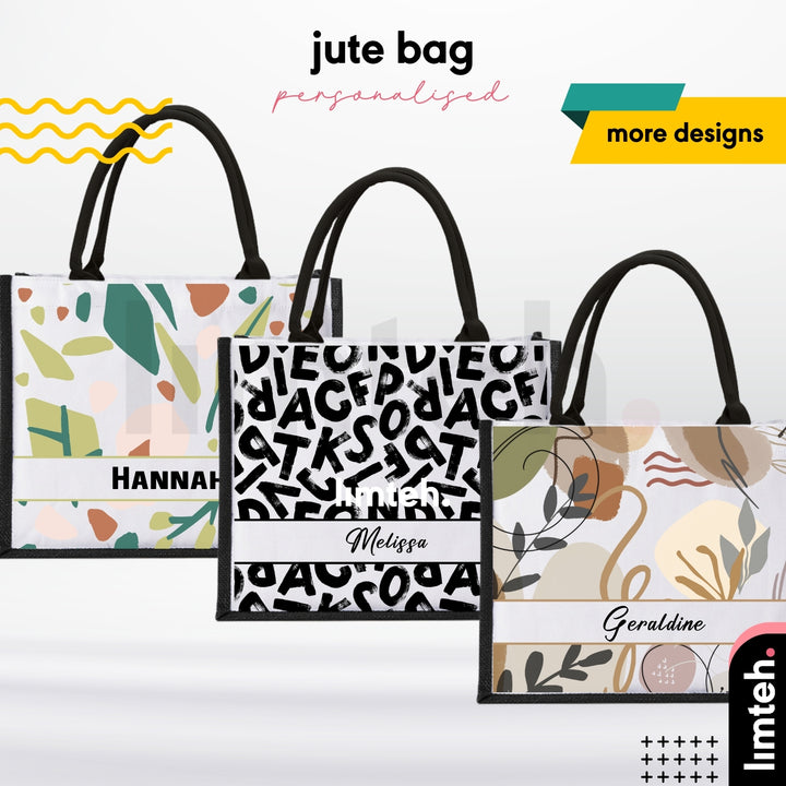 Personalised Abstract Jute Bag | Custom Tote Bag | Customizable Jute Drawstring Bag | Top-handle Bag for Gifts | LIMTEH