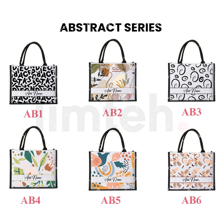 Personalised Abstract Jute Bag | Custom Tote Bag | Customizable Jute Drawstring Bag | Top-handle Bag for Gifts | LIMTEH