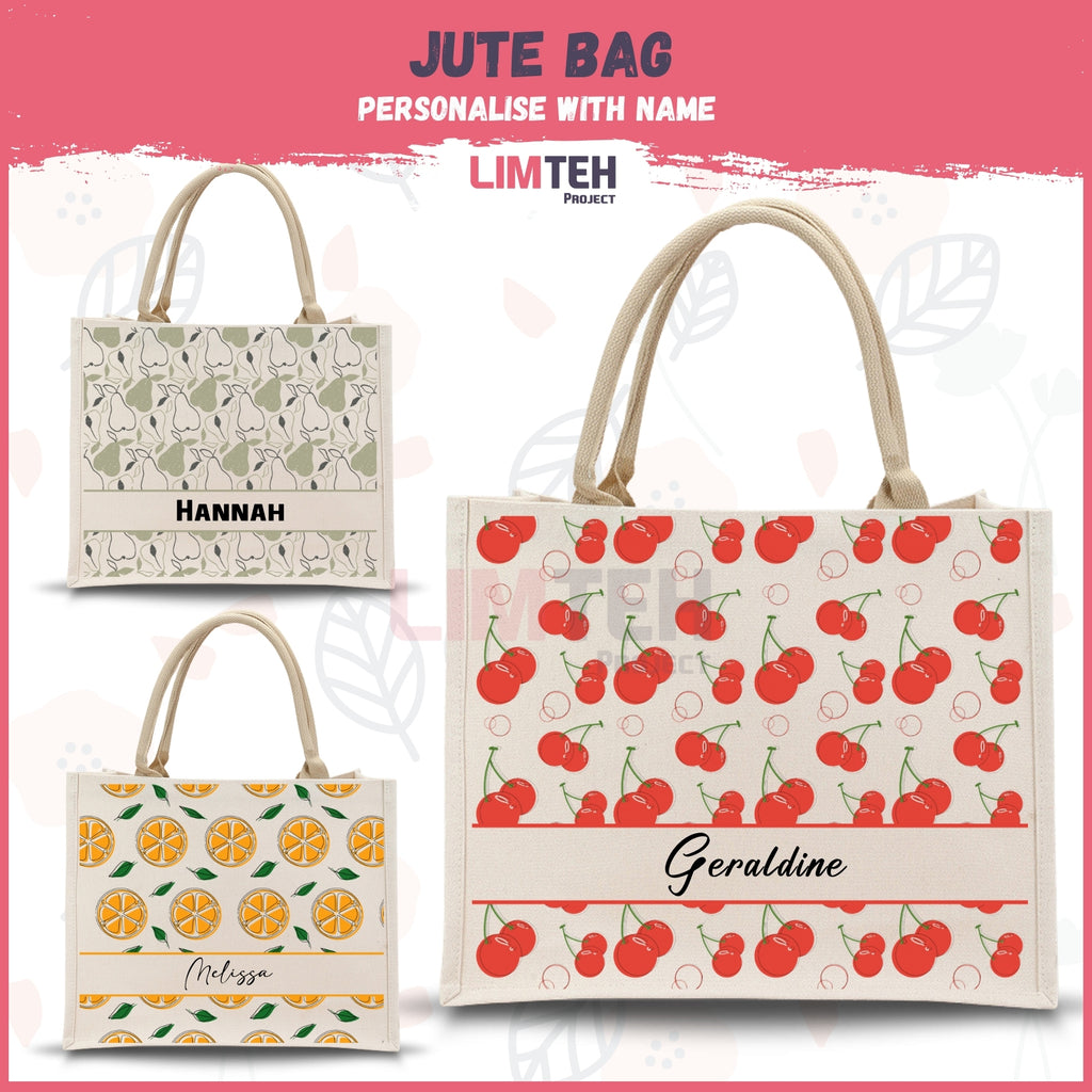 Personalised Tropical Jute Bag | Custom Tote Bag | Customizable Jute Drawstring Bag | Top-handle Bag for Gifts | LIMTEH