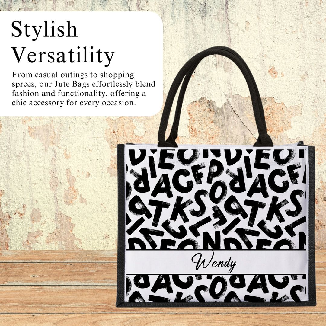 Personalised Abstract Jute Bag | Custom Tote Bag | Customizable Jute Drawstring Bag | Top-handle Bag for Gifts | LIMTEH