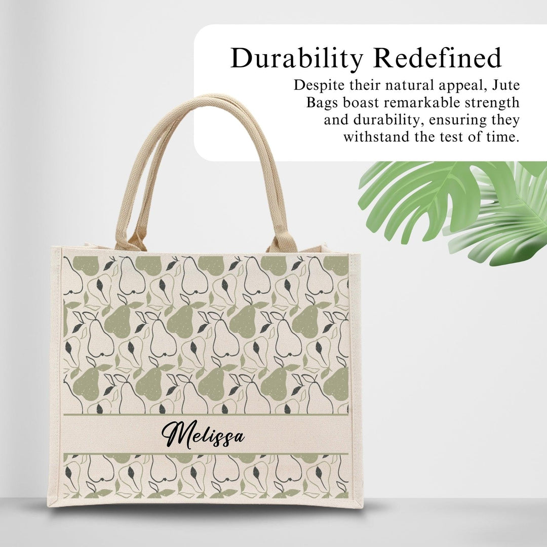 Personalised Tropical Jute Bag | Custom Tote Bag | Customizable Jute Drawstring Bag | Top-handle Bag for Gifts | LIMTEH