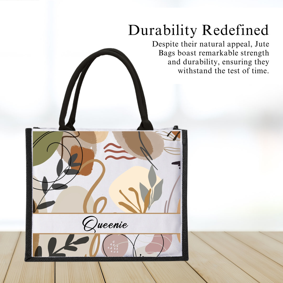 Personalised Abstract Jute Bag | Custom Tote Bag | Customizable Jute Drawstring Bag | Top-handle Bag for Gifts | LIMTEH