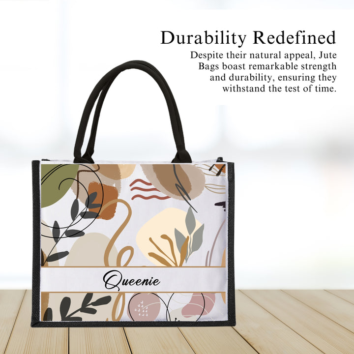 Personalised Abstract Jute Bag | Custom Tote Bag | Customizable Jute Drawstring Bag | Top-handle Bag for Gifts | LIMTEH