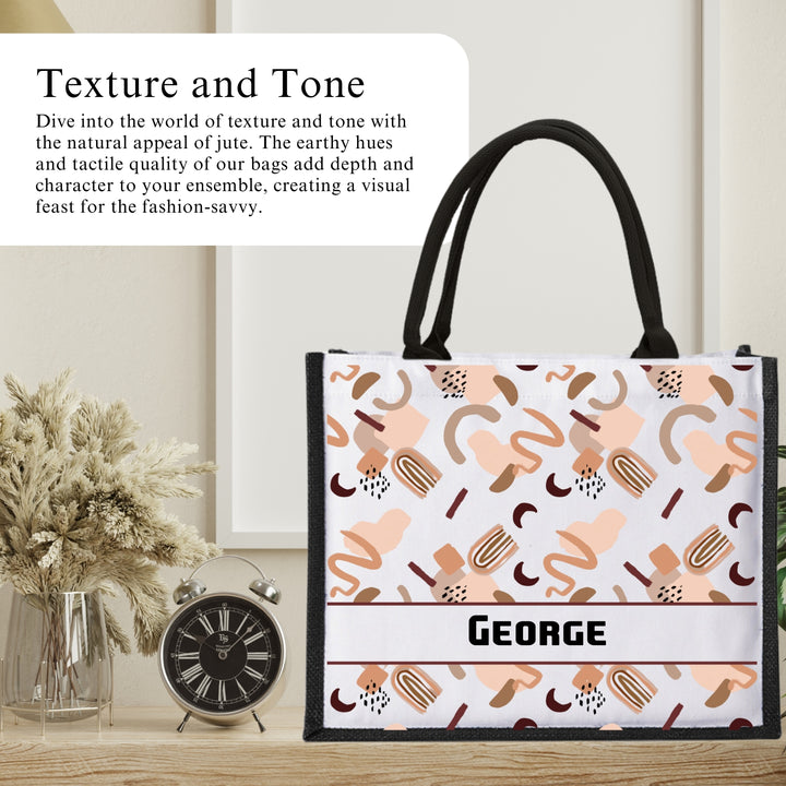 Personalised Abstract Jute Bag | Custom Tote Bag | Customizable Jute Drawstring Bag | Top-handle Bag for Gifts | LIMTEH