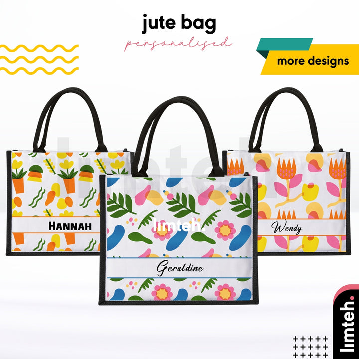 Personalised Color Burst Jute Bag | Custom Tote Bag |Customizable Jute Drawstring Bag| Top-handle Bag for Gifts | LIMTEH