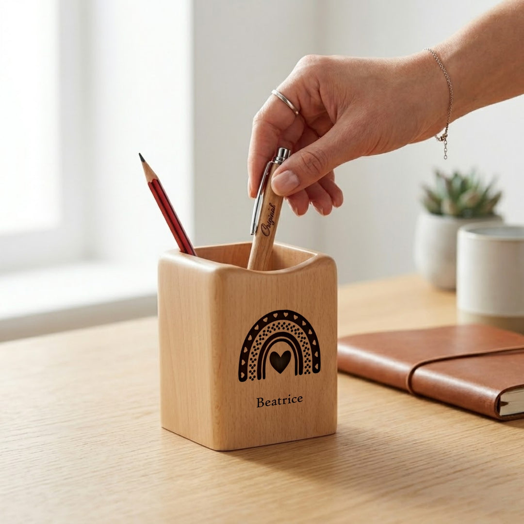 Personalised Pen Pencil Holder Wood | Desktop Organizer | Storage Office School Accessories Home Organizer | LIMTEH
