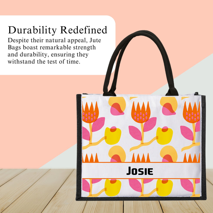 Personalised Color Burst Jute Bag | Custom Tote Bag |Customizable Jute Drawstring Bag| Top-handle Bag for Gifts | LIMTEH