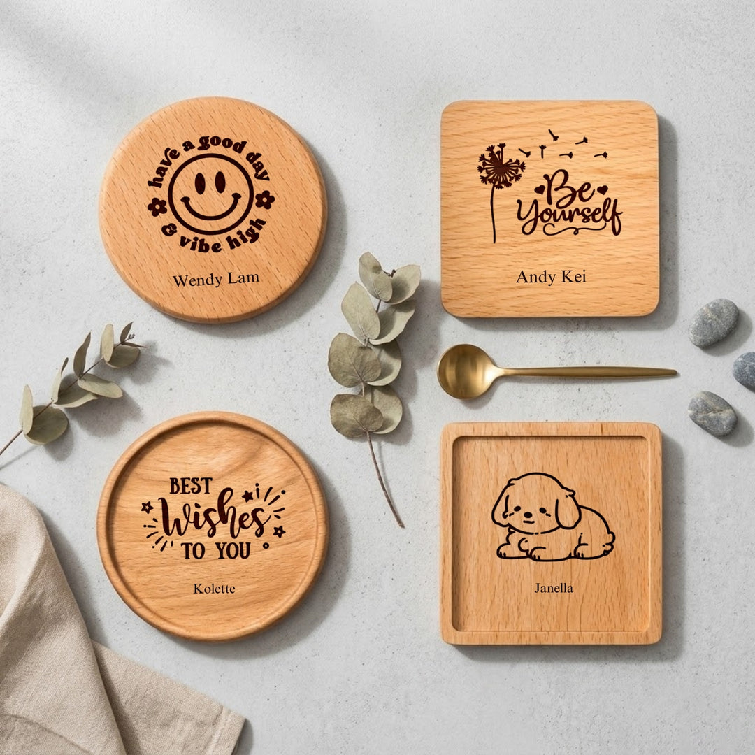 Personalised Wood Cup Coasters | Custom Design | Personalized Engraving Gift |  Customized Wood Children's Day