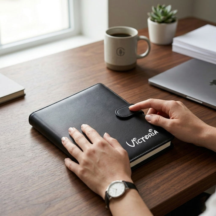 Personalised A5 Leather Journal Loose Leaf Ring Notebook Planner