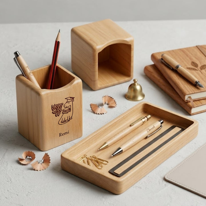 Personalised Pen Pencil Holder Wood | Desktop Organizer | Storage Office School Accessories Home Organizer | LIMTEH