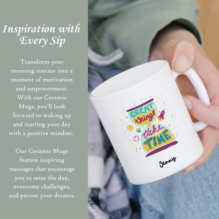 Customised Gift Ceramic Mug 325ML | Boho Rainbow | Motivational Quotes | Water Glass Cup | Personalized Gift | Farewell Gifts