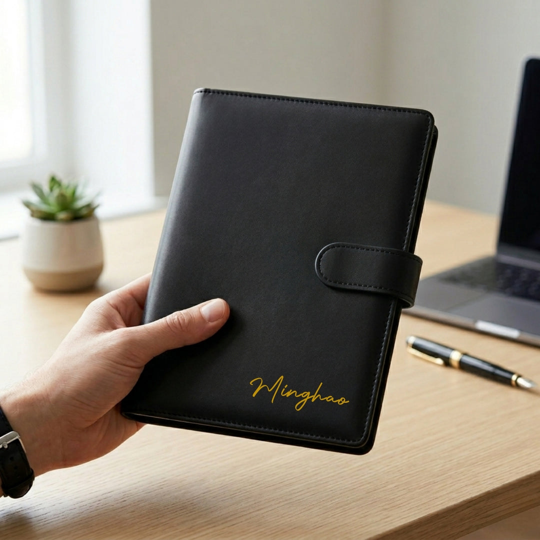Personalised A5 Leather Journal Loose Leaf Ring Notebook Planner