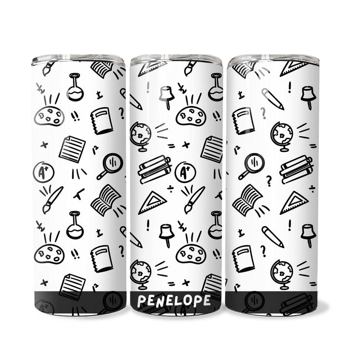 Personalised Skinny Tumbler 600ml | Doodle | Thermal Stainless Steel Water Bottle | Christmas Gifts | Customised Gift | Birthday