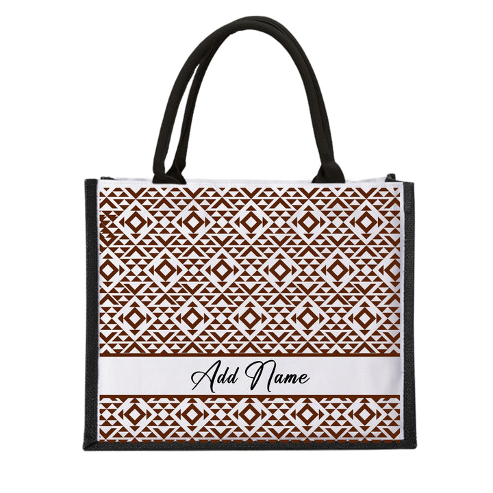 Personalised Geometric Jute Bag | Custom Tote Bag | Customizable Jute Drawstring Bag | Top-handle Bag for Gifts | LIMTEH