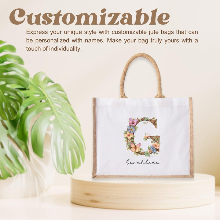 Personalised Brown Jute Bag | Custom Tote Bag |Customizable Jute Drawstring Bag| Top-handle Bag for Gifts LIMTEH