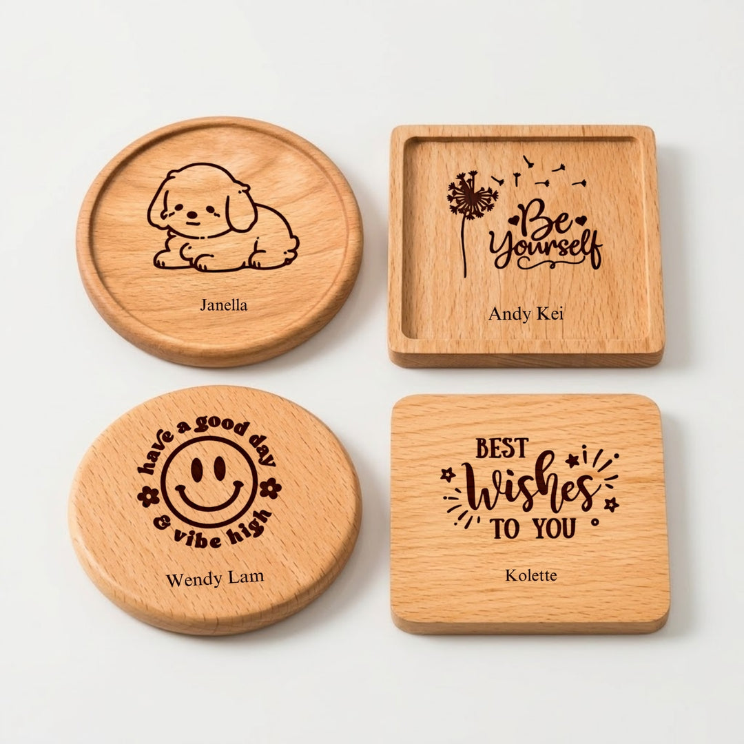 Personalised Wood Cup Coasters | Custom Design | Personalized Engraving Gift |  Customized Wood Children's Day
