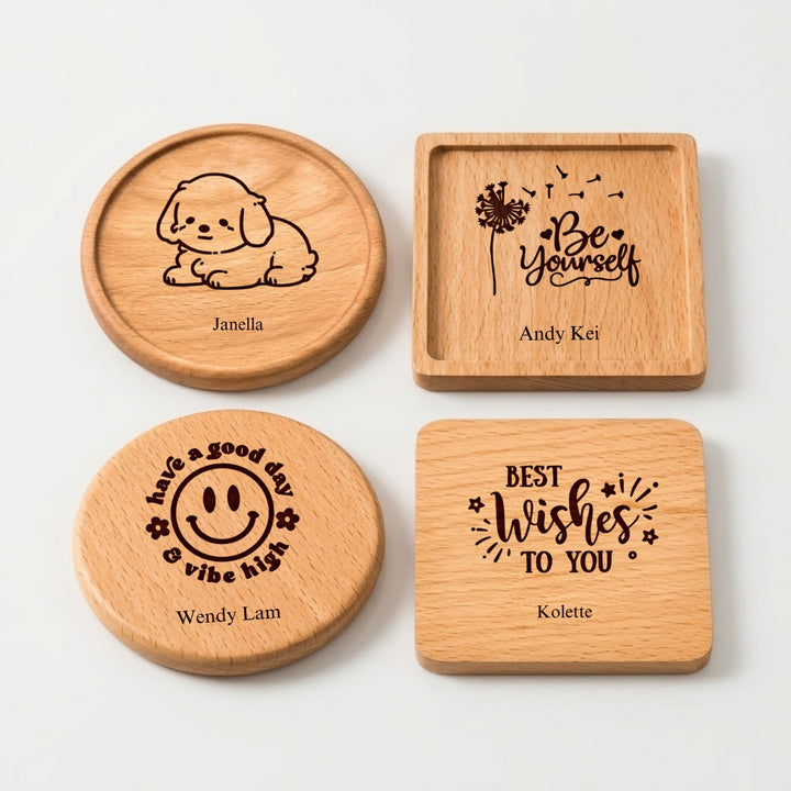 Personalised Wood Cup Coasters | Custom Design | Personalized Engraving Gift |  Customized Wood Children's Day