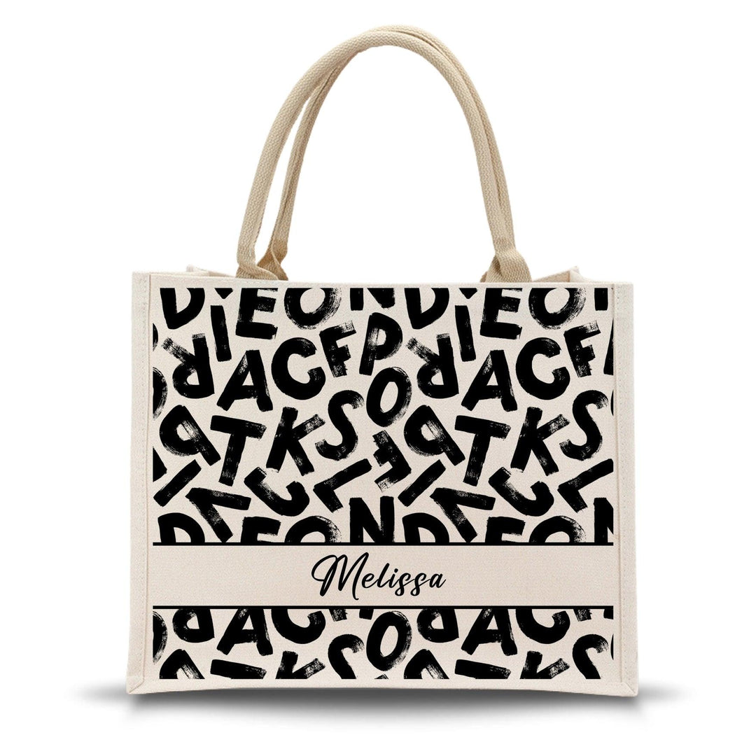 Personalised Abstract Jute Bag | Custom Tote Bag | Customizable Jute Drawstring Bag | Top-handle Bag for Gifts | LIMTEH