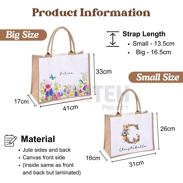 Personalised Brown Jute Bag | Custom Tote Bag |Customizable Jute Drawstring Bag| Top-handle Bag for Gifts LIMTEH