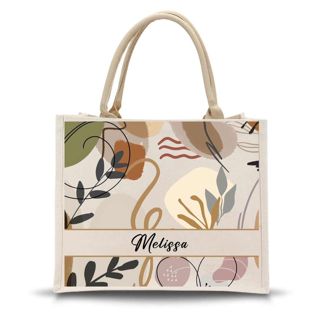 Personalised Abstract Jute Bag | Custom Tote Bag | Customizable Jute Drawstring Bag | Top-handle Bag for Gifts | LIMTEH