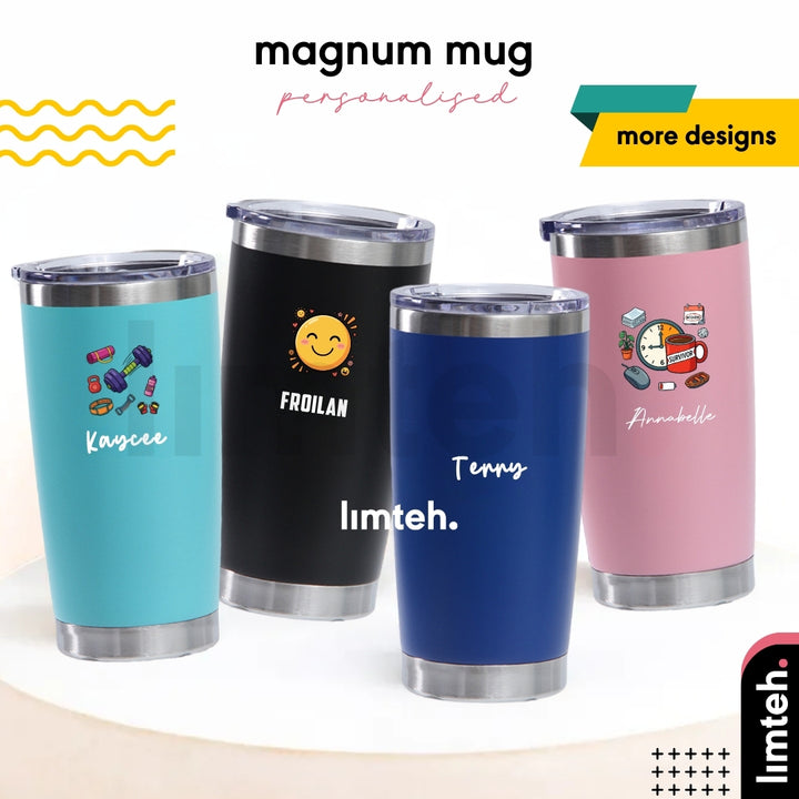 Personalised Magnum Mug | Stainless Steel Thermal Coffee Mug cups with Lid | Farewell Gifts | Birthday Gifts | LIMTEH